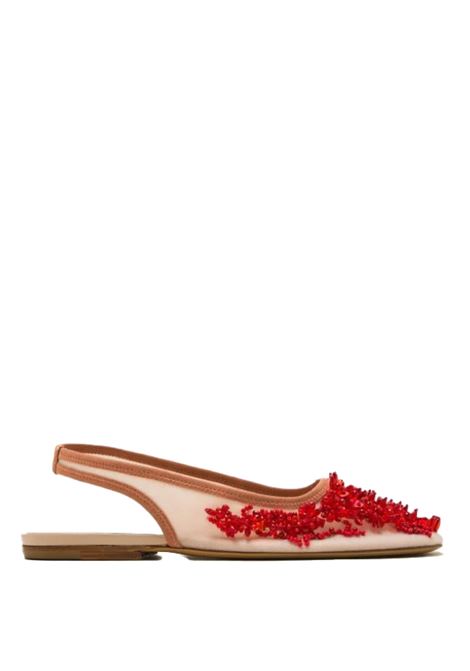 Ballerine con ricamo di perline in beige e rosso Dries Van Noten - donna